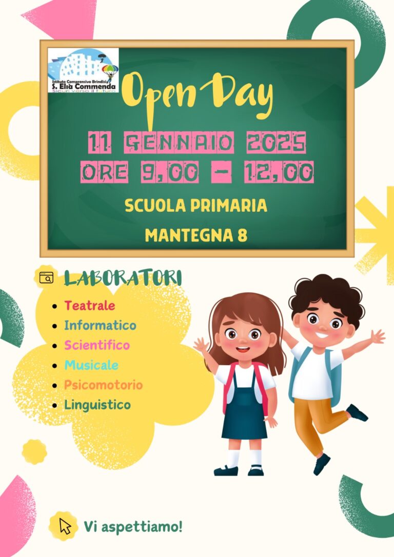 OPEN DAY – SCUOLA PRIMARIA MANTEGNA 8 – SABATO 11 GENNAIO 2025