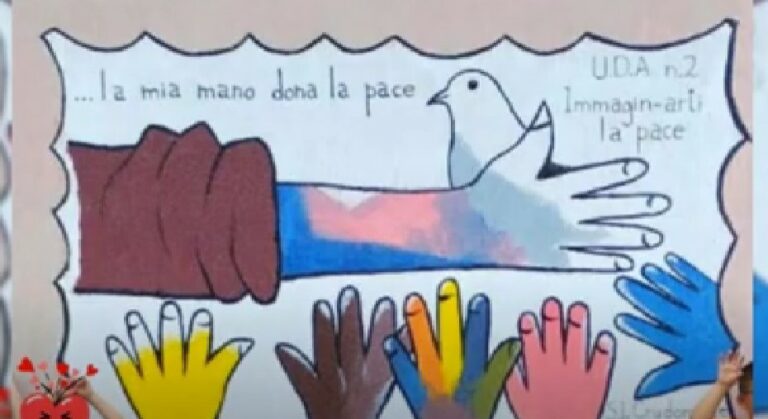 A.S. 2022-2023 – UDA N°2 “IMMAGIN-ARTI LA PACE” – LA MIA MANO DONA LA PACE, IL MURALE DEL PLESSO CRUDOMONTE